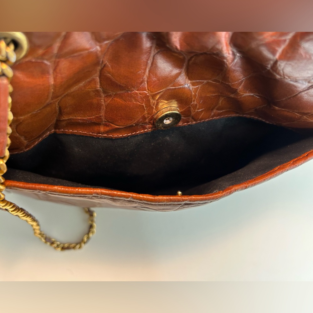Vintage Genuine Leather by Reem Brown Croc Embossed Leather Tote Bag - Picture 4 of 16